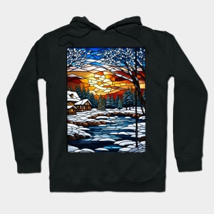 Stained Glass Window Snowy Winter Scene Hoodie